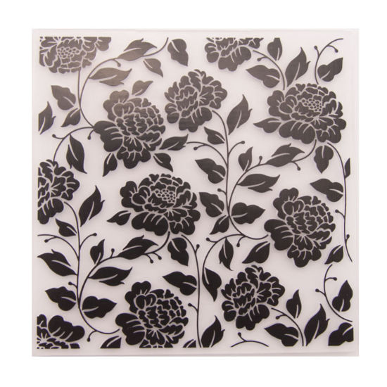 Image de Modèle de Dossiers de Gaufrage en Plastique Carré Fleurs Noir, 13.5cm x 13.5cm, 1 Pièce