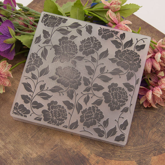 Image de Modèle de Dossiers de Gaufrage en Plastique Carré Fleurs Noir, 13.5cm x 13.5cm, 1 Pièce