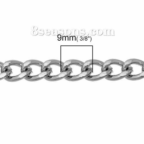 Picture of Iron Based Alloy Open Link Curb Chain Findings Silver Tone 9x6.5mm(3/8"x2/8"), 2 M