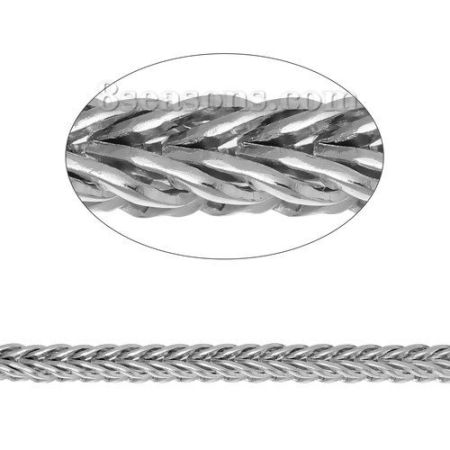 Iron Based Alloy Foxtail Chain Findings Silver Tone 2.2x2mm( 1/8"x1/8"), 2 M