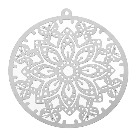 304 Stainless Steel Filigree Stamping Pendants Round Silver Tone Butterfly Carved Hollow 51mm(2") x 48mm(1 7/8"), 10 PCs