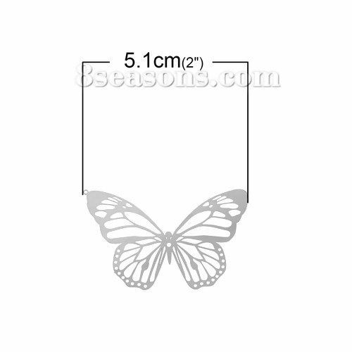 Image de Pendentifs Estampe en Filigrane Creux en 304 Acier Inoxydable Papillon Argent Mat 51mm x 33mm, 10 Pcs