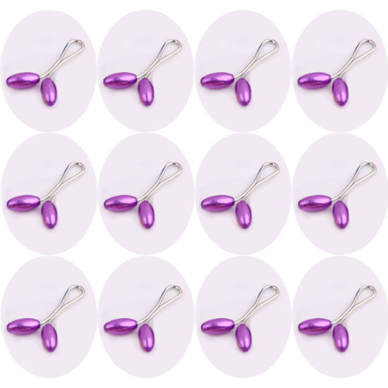 Picture of Purple - ABS Imitation Pearls Oval Scarf Clip 3.5cm long, 12 PCs