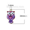 Picture of Zinc Based Alloy Charms Halloween Owl Animal Light Golden Heart Pattern Purple Enamel 24mm(1") x 13mm( 4/8"), 10 PCs