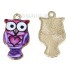Picture of Zinc Based Alloy Charms Halloween Owl Animal Light Golden Heart Pattern Purple Enamel 24mm(1") x 13mm( 4/8"), 10 PCs