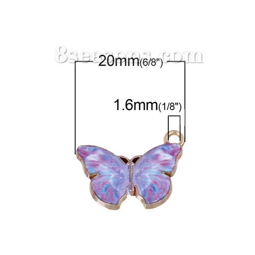 Picture of Zinc Metal Alloy Charms Butterfly Animal Light Golden Purple Enamel 20mm( 6/8") x 15mm( 5/8"), 10 PCs