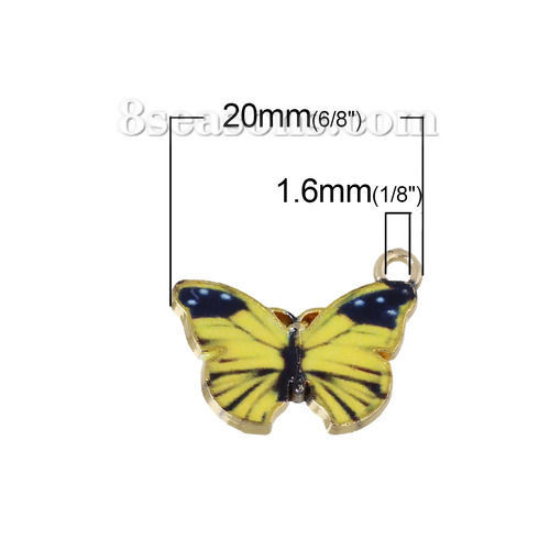 Image de Pendentifs en Alliage de Zinc Papillon Or Clair Jaune Email 20mm x 15mm, 10 Pcs