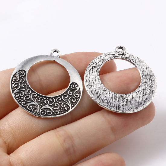 Immagine di Lega di Zinco Ciondoli Tondo Argento Antico Filigrana 34mm x 30mm , 10 Pz