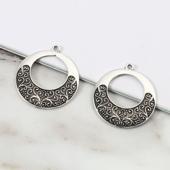 Immagine di Lega di Zinco Ciondoli Tondo Argento Antico Filigrana 34mm x 30mm , 10 Pz