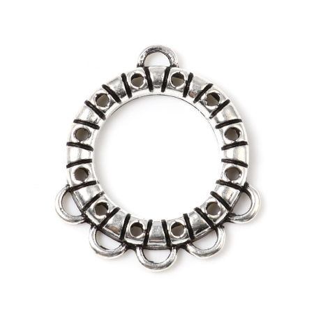 Image de Connecteurs en Alliage de Zinc Annulaire Argent Vieilli Cercles 28mm x 25mm, 10 Pcs