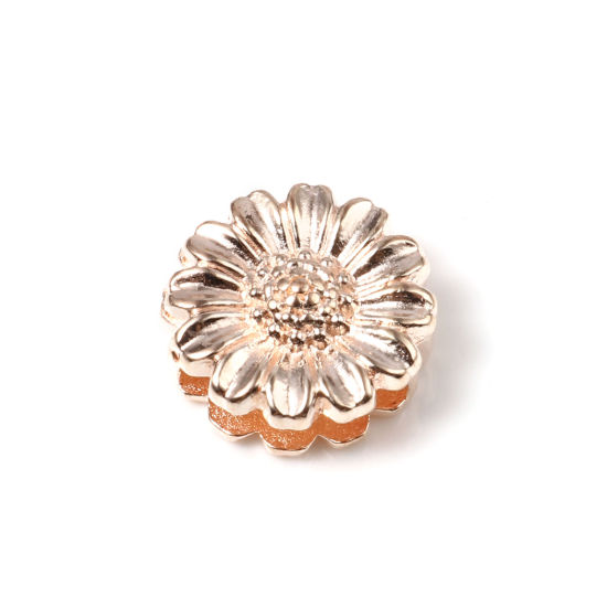 Picture of Zinc Based Alloy Slide Beads Chrysanthemum Flower Rose Gold About 16mm x 16mm, Hole:Approx 13.4x2.8mm 20 PCs