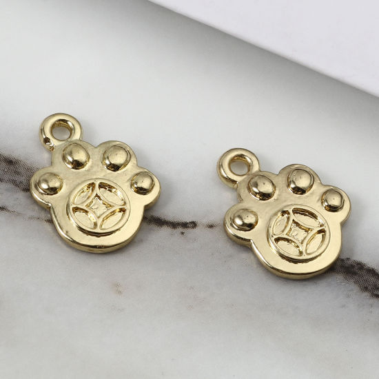 Immagine di Lega di Zinco Memoriale dell'animale Charms Zampa Oro Placcato 16mm x 13mm , 30 Pz
