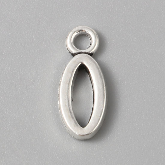 Immagine di Lega di Zinco Charms Numero Argento Antico Lettere " 0 " 16mm x 7mm , 20 Pz