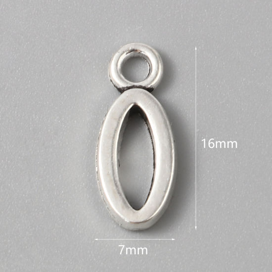 Immagine di Lega di Zinco Charms Numero Argento Antico Lettere " 0 " 16mm x 7mm , 20 Pz