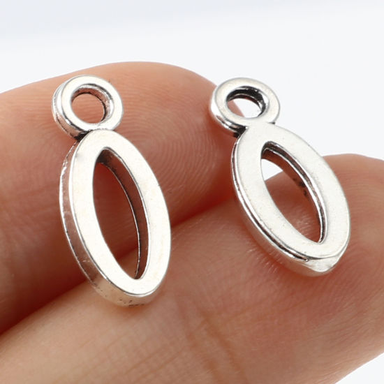Immagine di Lega di Zinco Charms Numero Argento Antico Lettere " 0 " 16mm x 7mm , 20 Pz