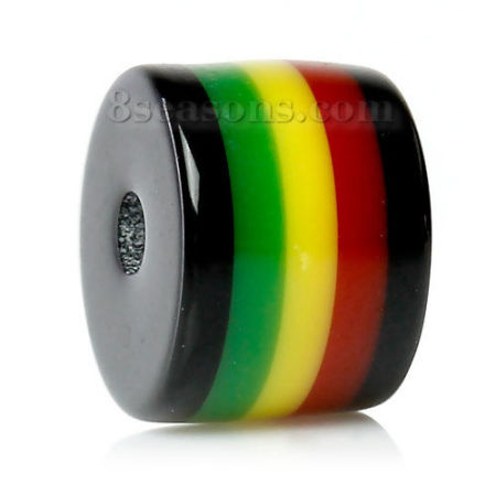 100 PCs Resin Spacer Beads For DIY Jewelry Making Cylinder Multicolor Stripe Pattern About 8mm x 8mm, Hole: Approx 2mm