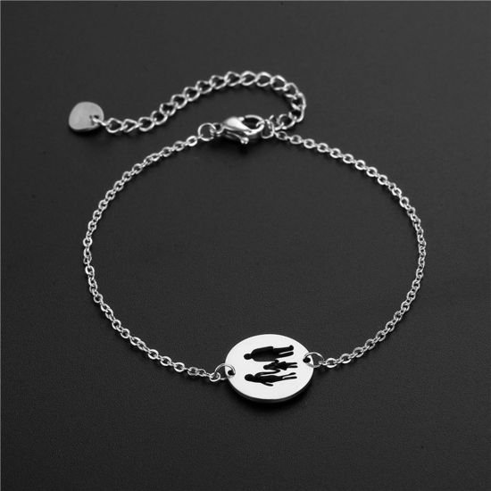 Picture of Titanium Steel Family Jewelry Link Cable Chain Bracelets Silver Tone Parents And Child Round 16cm(6 2/8") long, 1 Piece