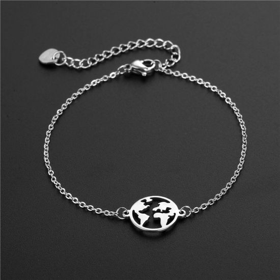 Picture of Titanium Steel Link Cable Chain Bracelets Silver Tone Map 16cm(6 2/8") long, 1 Piece