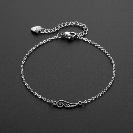 Picture of Titanium Steel Link Cable Chain Bracelets Silver Tone Wing 16cm(6 2/8") long, 1 Piece