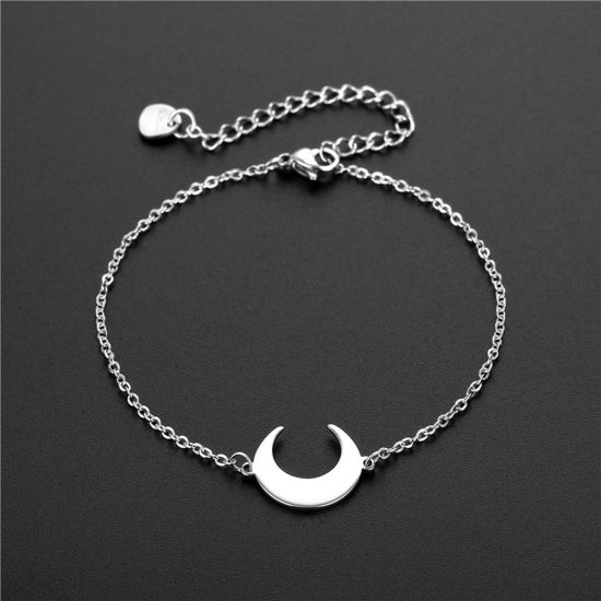 Picture of Titanium Steel Galaxy Link Cable Chain Bracelets Silver Tone Half Moon 16cm(6 2/8") long, 1 Piece