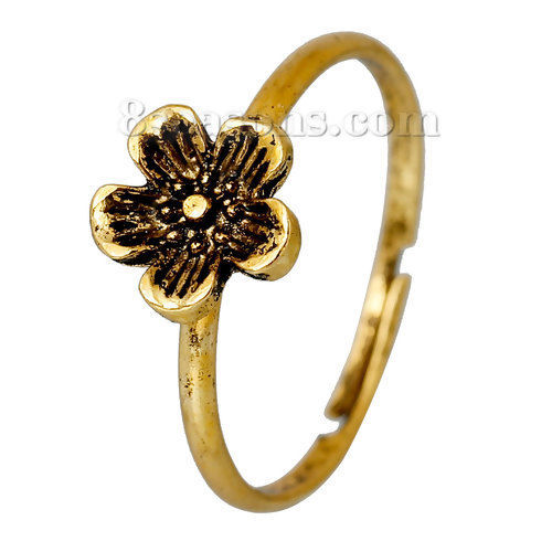 Bild von Zinklegierung Einstellbar Ring Pflaumenblüte Antik Gold Verstellbar (US Größe: ) 17.1mm 1 Stück
