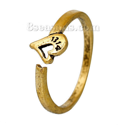 Bild von Zinklegierung Einstellbar Ring Herz Antik Gold Verstellbar (US Größe: ) 16.3mm 1 Stück