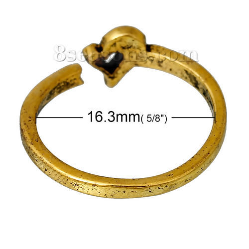 Picture of Adjustable Rings Heart "1314" Carved Gold Tone Antique Gold 16.3mm( 5/8") US 5.75, 1 Piece