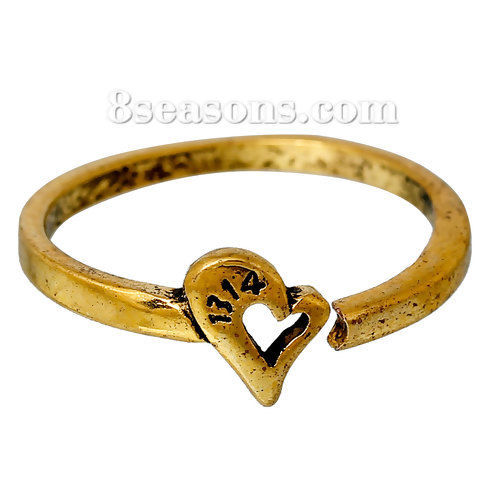 Picture of Adjustable Rings Heart "1314" Carved Gold Tone Antique Gold 16.3mm( 5/8") US 5.75, 1 Piece