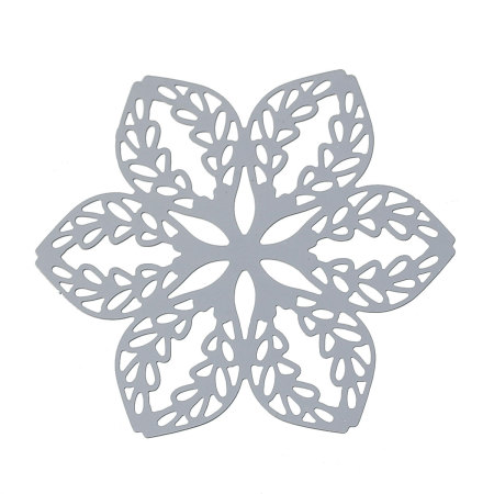 Picture of 304 Stainless Steel Filigree Stamping Embellishments Findings, Flower Silver Tone, Hollow Carved 43mm(1 6/8") x 38mm(1 4/8"), 10 PCs