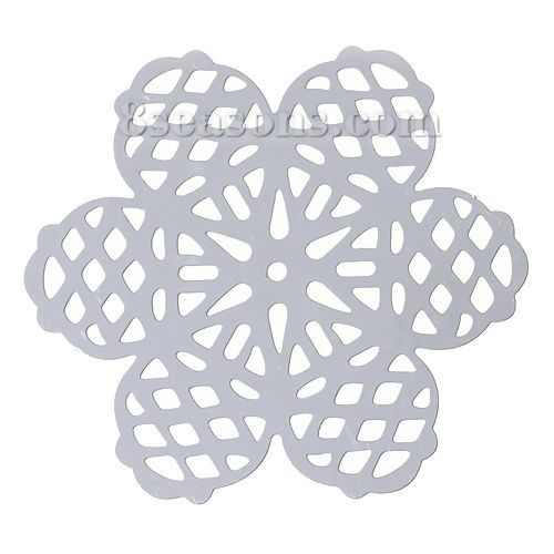 Bild von 304 Edelstahl Filigran Verbinder Verzierung Blumen Silberfarben 42mm x 38mm, 10 Stück