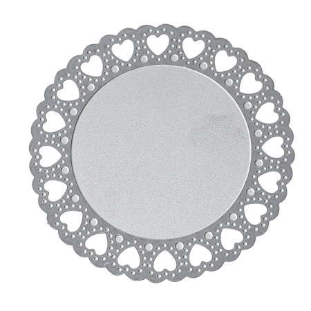 Picture of 304 Stainless Steel Filigree Stamping Embellishments Findings, Round Silver Tone, Hollow Heart Carved 3.8cm(1 4/8") Dia, 10 PCs
