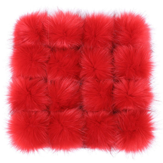 Picture of Artificial Fiber Gummiband Gummiband Pom Pom Balls With Rubber Band Red Ball Faux Fox Fur 8cm Dia., 6 PCs