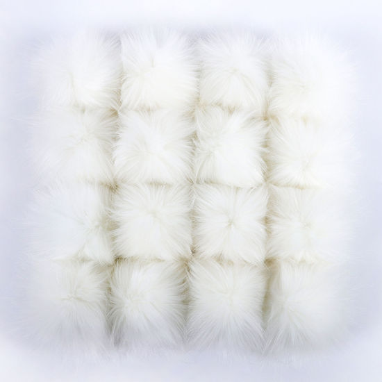 Picture of Artificial Fiber Gummiband Gummiband Pom Pom Balls With Rubber Band White Ball Faux Fox Fur 8cm Dia., 6 PCs