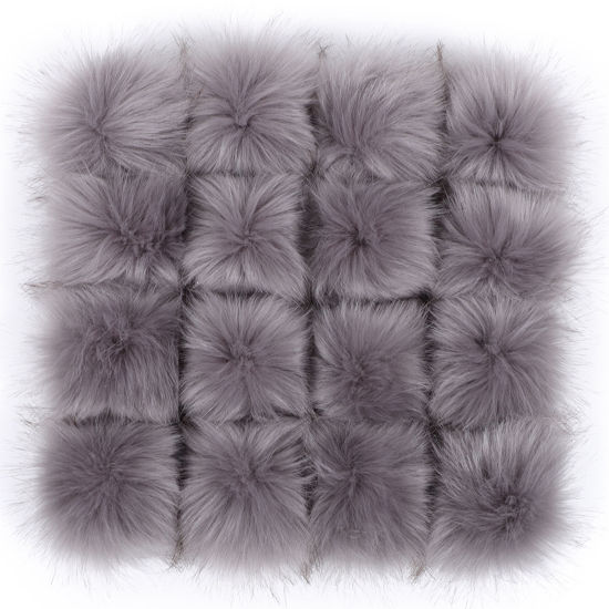 Image de Pompon en Fibre Artificielle Gris Foncé Balle Fausse Fourrure de Renard Avec élastique 8cm Dia., 6 Pcs