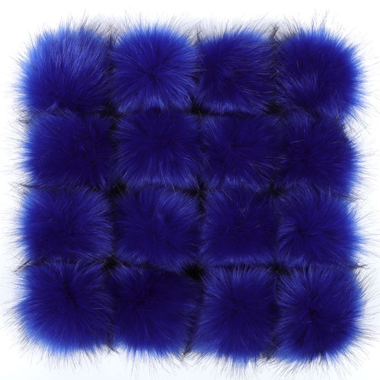Picture of Artificial Fiber Gummiband Gummiband Pom Pom Balls With Rubber Band Royal Blue Ball Faux Fox Fur 8cm Dia., 6 PCs