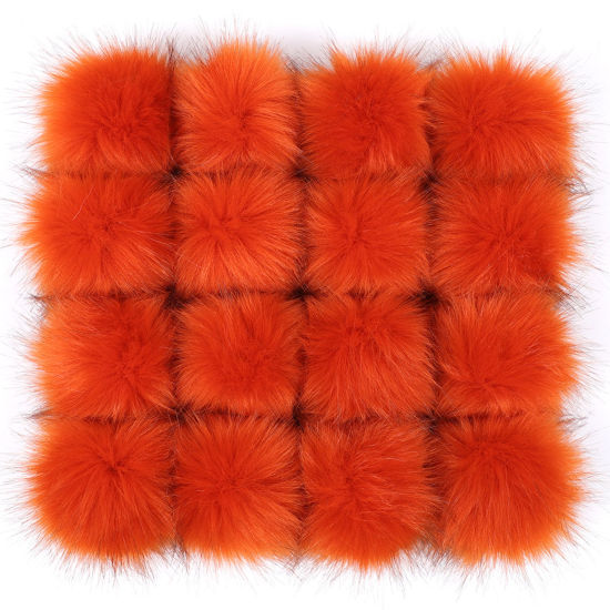 Picture of Artificial Fiber Gummiband Gummiband Pom Pom Balls With Rubber Band Orange-red Ball Faux Fox Fur 8cm Dia., 6 PCs