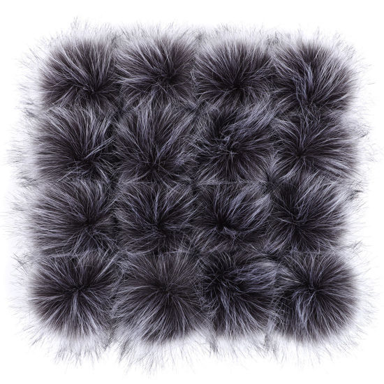 Image de Pompon en Fibre Artificielle Gris-Argent Balle Fausse Fourrure de Renard Avec élastique 8cm Dia., 6 Pcs