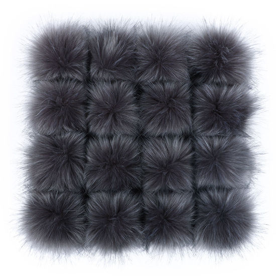 Image de Pompon en Fibre Artificielle Cendré Balle Fausse Fourrure de Renard Avec élastique 8cm Dia., 6 Pcs