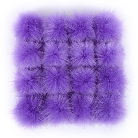 Picture of Artificial Fiber Gummiband Gummiband Pom Pom Balls With Rubber Band Violet Ball Faux Fox Fur 8cm Dia., 6 PCs