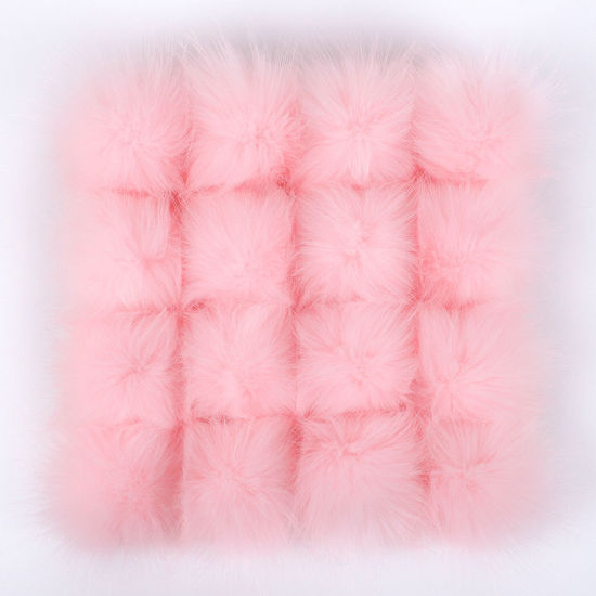 Picture of Artificial Fiber Gummiband Gummiband Pom Pom Balls With Rubber Band Light Pink Ball Faux Fox Fur 8cm Dia., 6 PCs