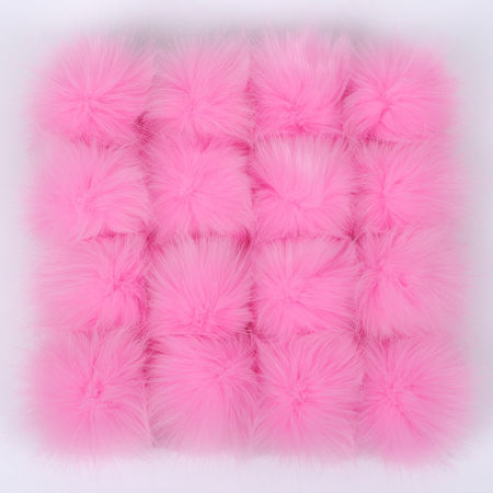 Bild von Kunstfaser Pompon Bommel Rosa Rund Fake-Fuchspelz 8cm Dia., 6 Stück