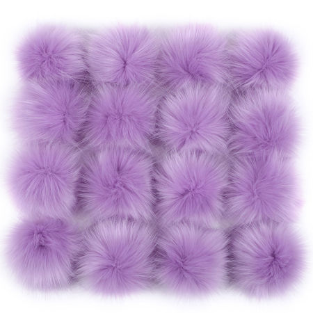 Bild von Kunstfaser Pompon Bommel Helllila Rund Fake-Fuchspelz 8cm Dia., 6 Stück