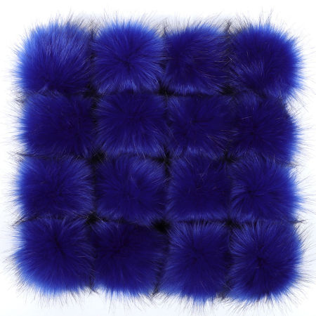 Bild von Kunstfaser Pompon Bommel Saphirblau Rund Fake-Fuchspelz 8cm Dia., 6 Stück
