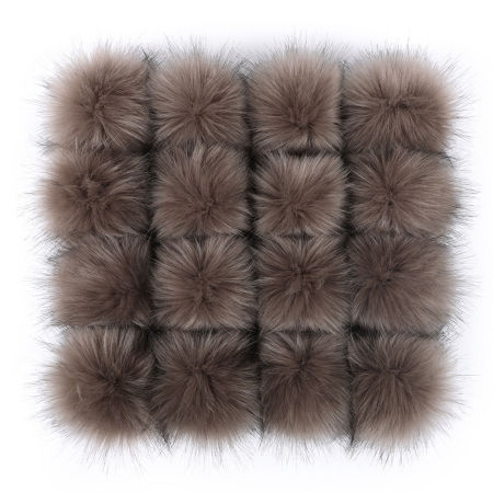 Bild von Kunstfaser Pompon Bommel Hell Kaffeebraun Rund Fake-Fuchspelz 8cm Dia., 6 Stück