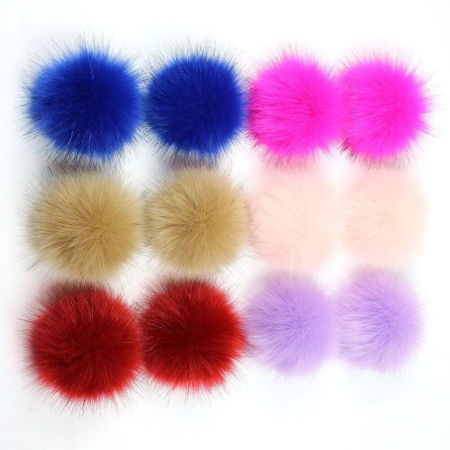 Bild von Kunstfaser Pompon Bommel Mix Farben Rund Fake-Fuchspelz 10cm Dia., 1 Packung （ 12 Stück/Paket)