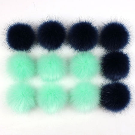 Bild von Kunstfaser Pompon Bommel Cyanblau & Dunkelblau Rund Fake-Fuchspelz 10cm Dia., 1 Packung （ 12 Stück/Paket)