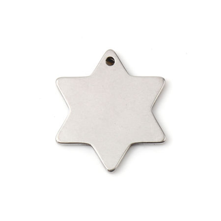 Stainless Steel Blank Stamping Tags Charms Star Silver Tone One-sided Polishing 21mm x 19mm, 5 PCs