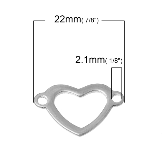 Imagen de Conectores Acero Inoxidable de Corazón y Tono de Plata Hueco 22mm x 14mm, 10 Unidades