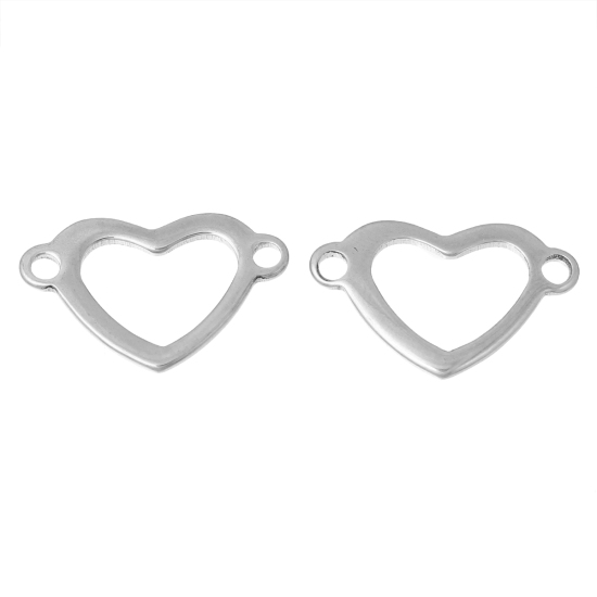 Imagen de Conectores Acero Inoxidable de Corazón y Tono de Plata Hueco 22mm x 14mm, 10 Unidades