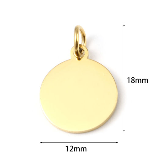 Picture of 2 PCs Stainless Steel Blank Stamping Tags Charms Round Gold Plated Double-sided Polishing 18mm x 12mm